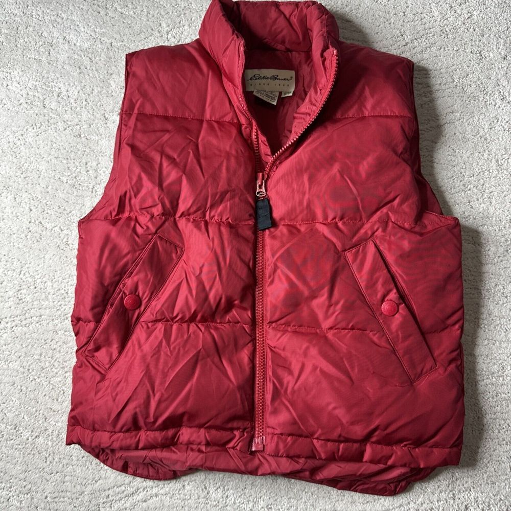 Women's Eddie Bauer Size Small Red Puffer Goose Down Full‎ Zip Vest